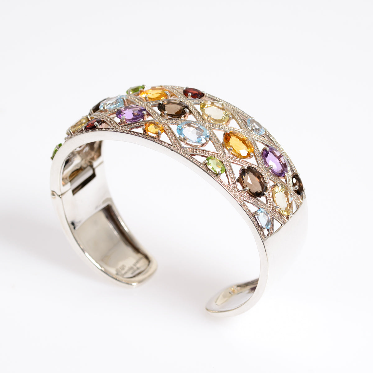 Sterling Silver & Gem Set Hinged Bangle By Designer Michelle Albala For QVC (A1274)
