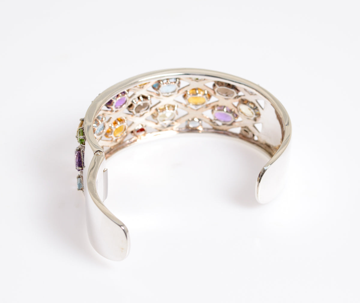Sterling Silver & Gem Set Hinged Bangle By Designer Michelle Albala For QVC (A1274)