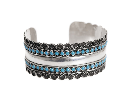 Vintage Indian/Eastern Pure Silver & Turquoise Cabochon Bangle Bracelet (A1277)