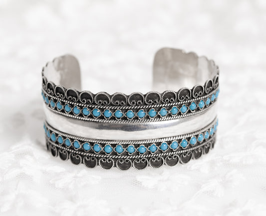 Vintage Indian/Eastern Pure Silver & Turquoise Cabochon Bangle Bracelet (A1277)