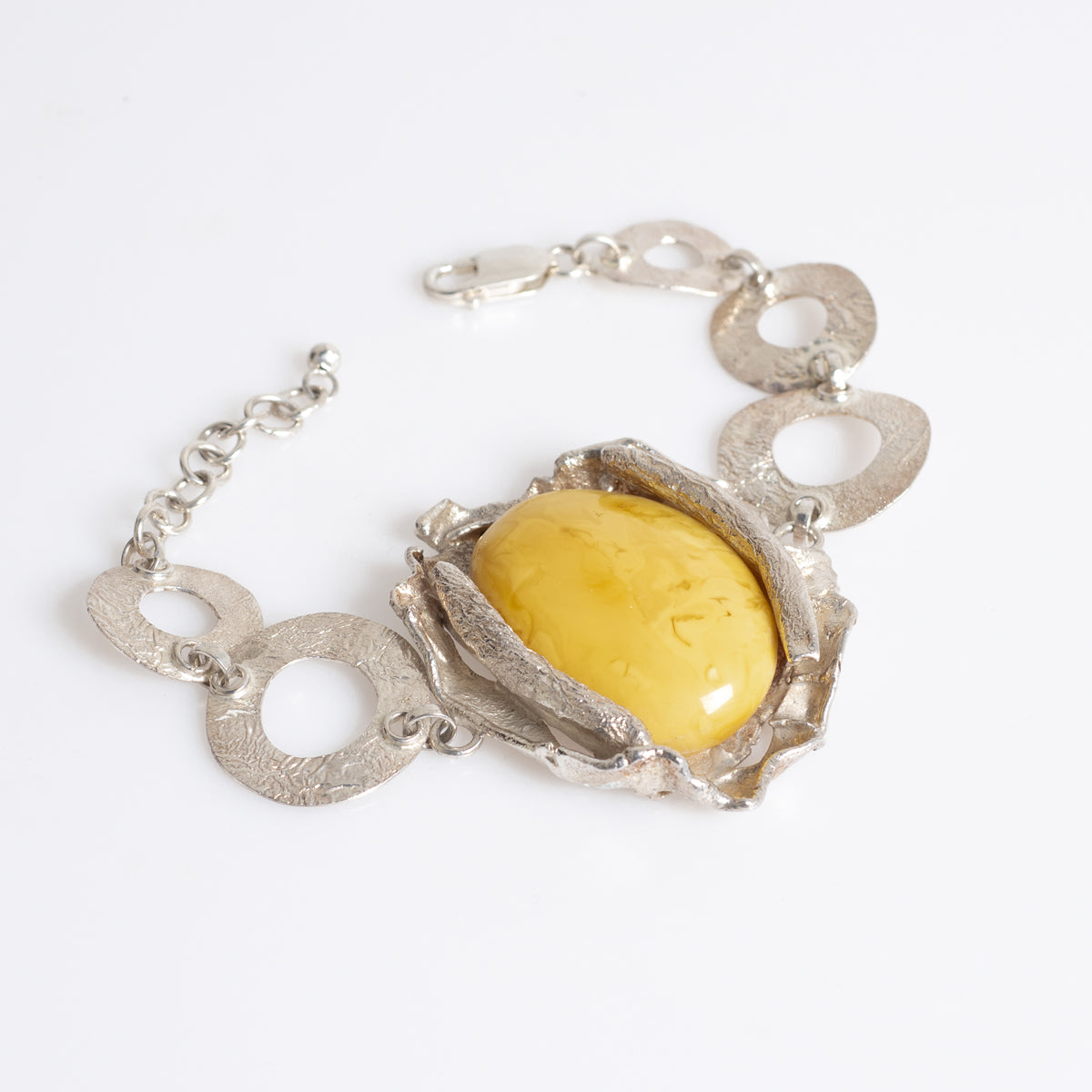 Hand Made Large Sterling Silver & Egg Yolk Amber Statement Bracelet Polish Hallmark (A1295)
