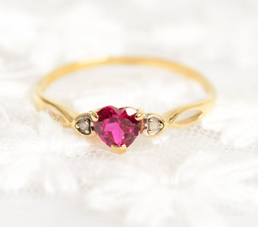 9ct 9K Gold, Pink Topaz & Diamond Ladies Dainty Promise Ring UK Size O1/2 (A1319)