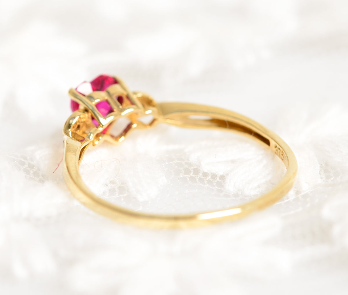 9ct 9K Gold, Pink Topaz & Diamond Ladies Dainty Promise Ring UK Size O1/2 (A1319)