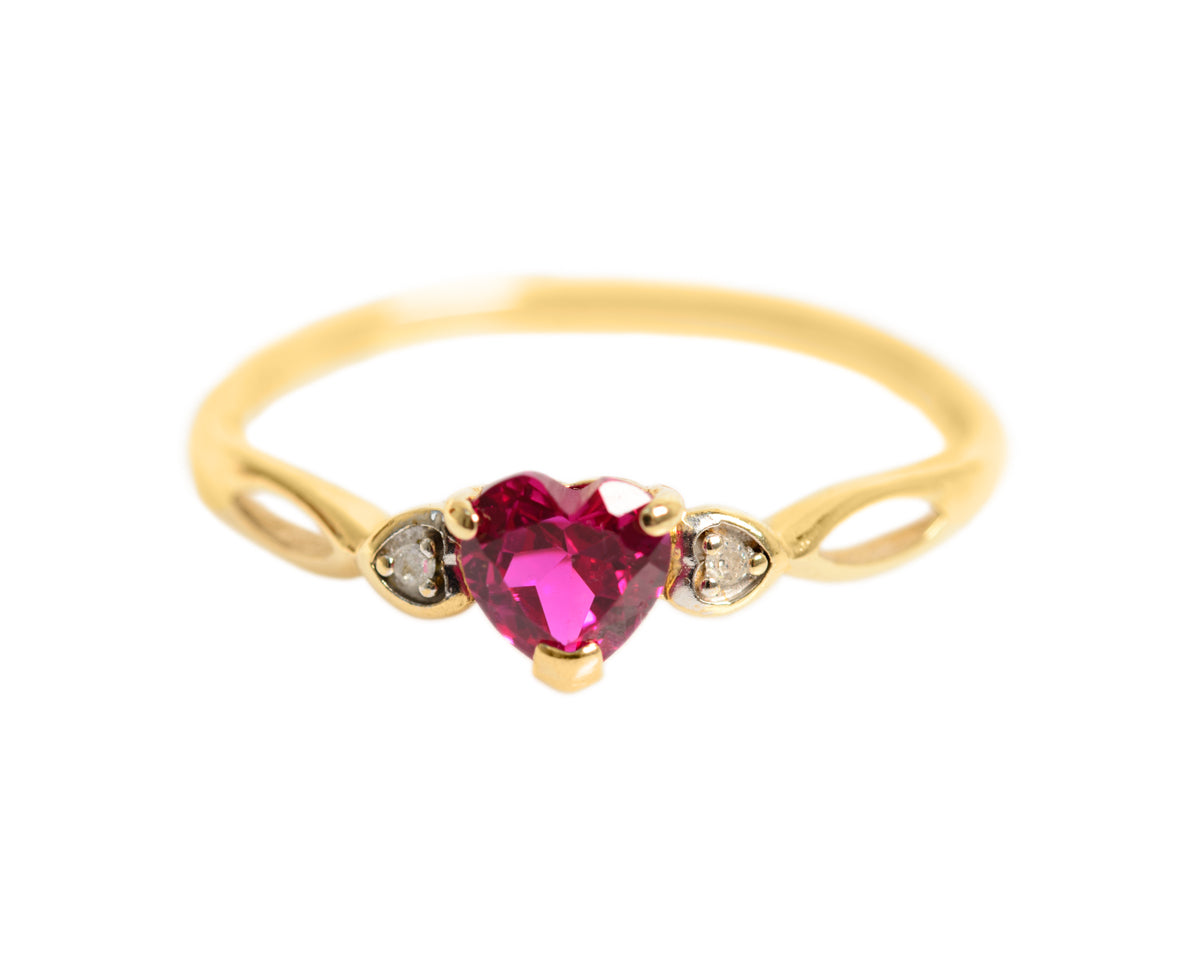 9ct 9K Gold, Pink Topaz & Diamond Ladies Dainty Promise Ring UK Size O1/2 (A1319)