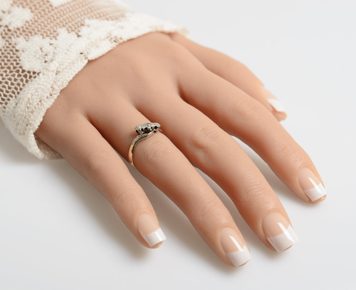 Vintage 18ct 18K Gold & Platinum Diamond Crossover Ring Women's UK Size K (A1322)