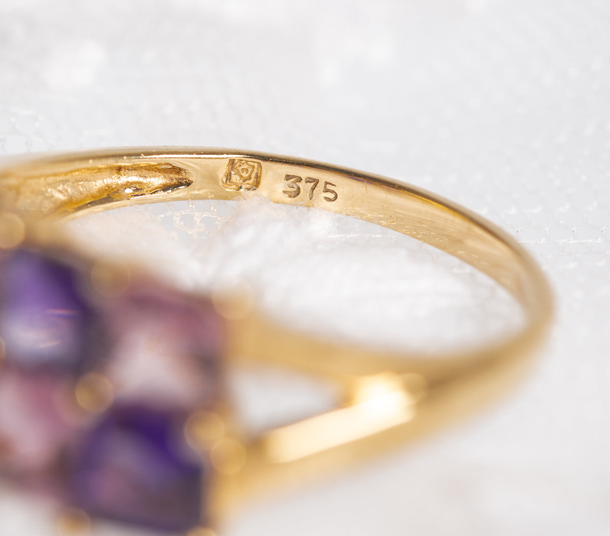 Amethyst & Pink Tourmaline Gemstone Gold Ring In 9ct Yellow Gold Hallmark 2007 (A1378)