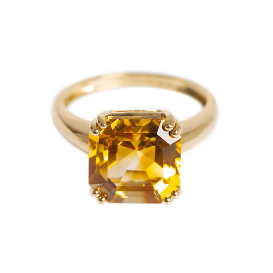 5 Carat Natural Citrine Gemstone Ring In 9ct Gold Square Cut Gem (A1380)