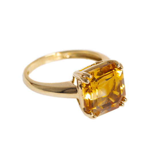 5 Carat Natural Citrine Gemstone Ring In 9ct Gold Square Cut Gem (A1380)