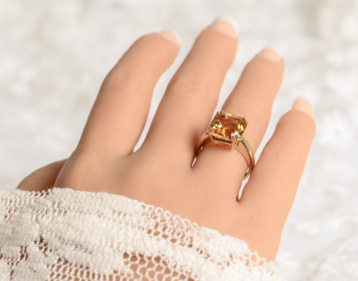 5 Carat Natural Citrine Gemstone Ring In 9ct Gold Square Cut Gem (A1380)