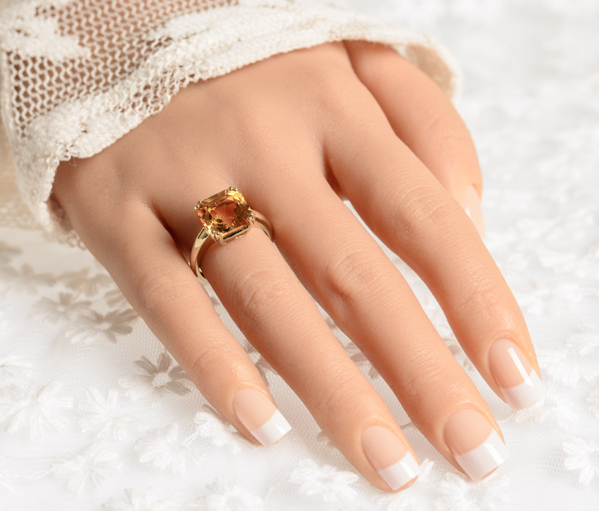 5 Carat Natural Citrine Gemstone Ring In 9ct Gold Square Cut Gem (A1380)