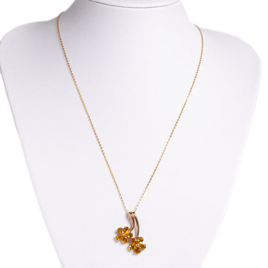 Citrine Flowers With Stems Design Pendant 9ct Gold With Fine 14K Gold Chain (A1389)
