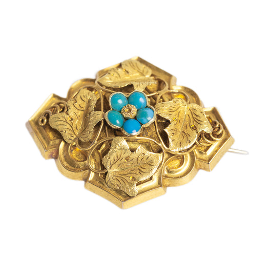 Antique Victorian 18ct Gold & Turquoise Sweetheart / Remembrance Brooch / Pin (A1393)