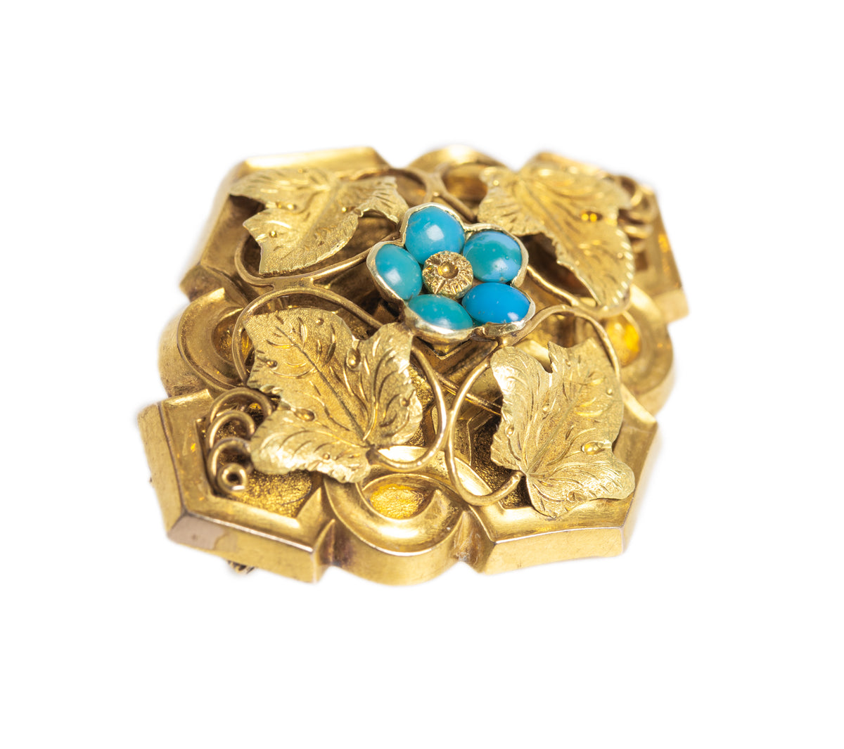 Antique Victorian 18ct Gold & Turquoise Sweetheart / Remembrance Brooch / Pin (A1393)