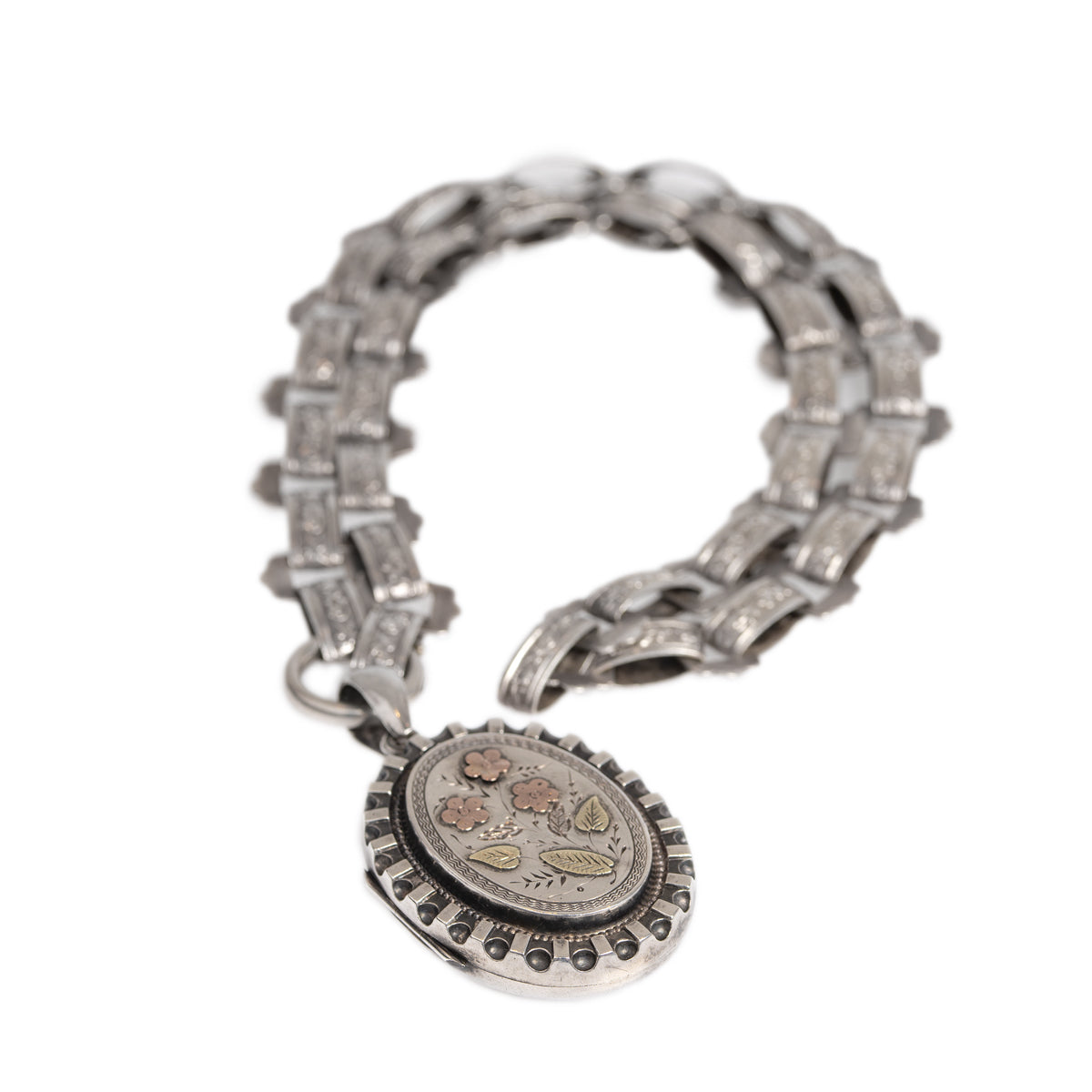 Antique Victorian Sterling Silver & Gold Book Chain & Locket Adie & Lovekin (A1409)