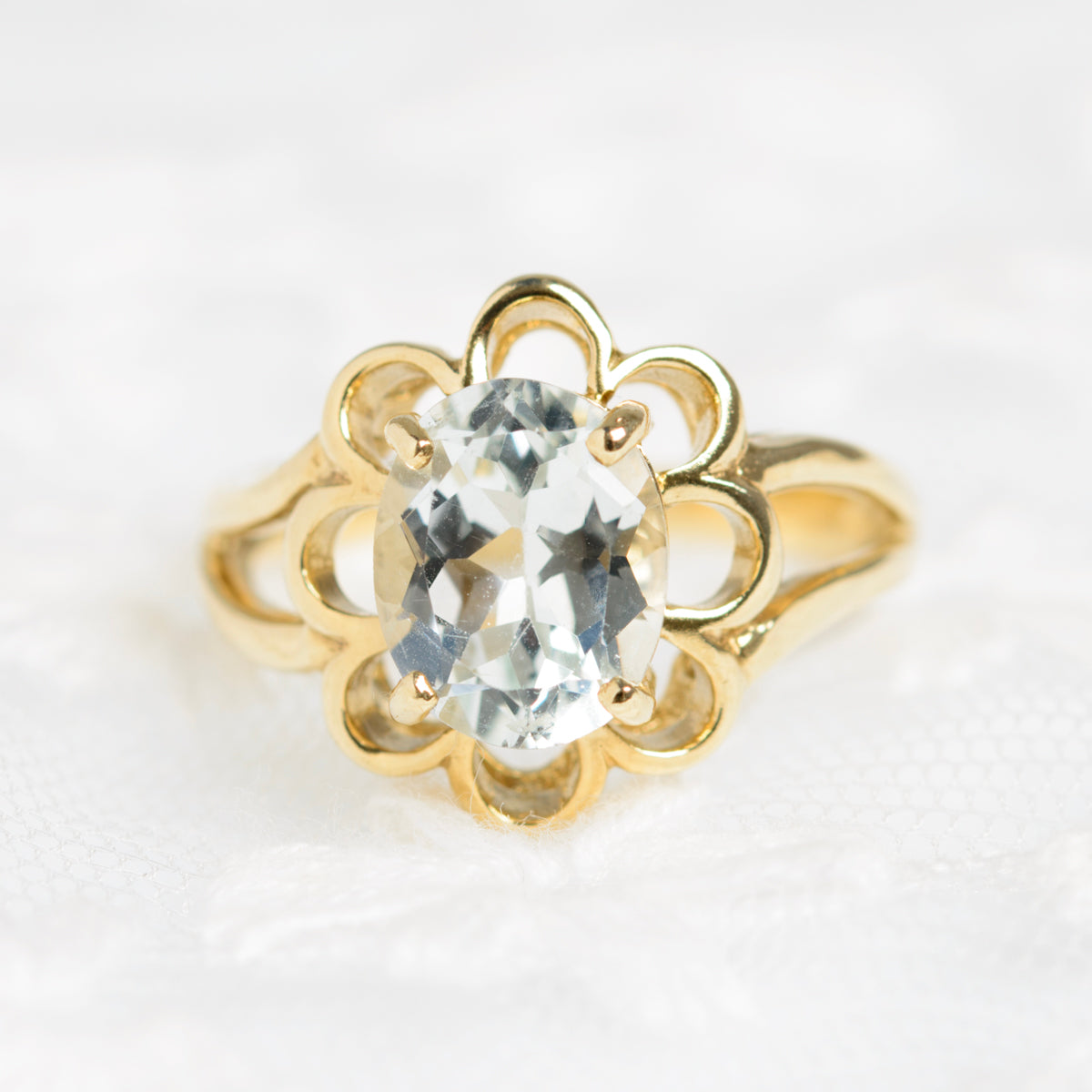 9ct Gold Ladies Dress Ring With 2.4 Carat Aquamarine In Petal Mount Size N (A1427)