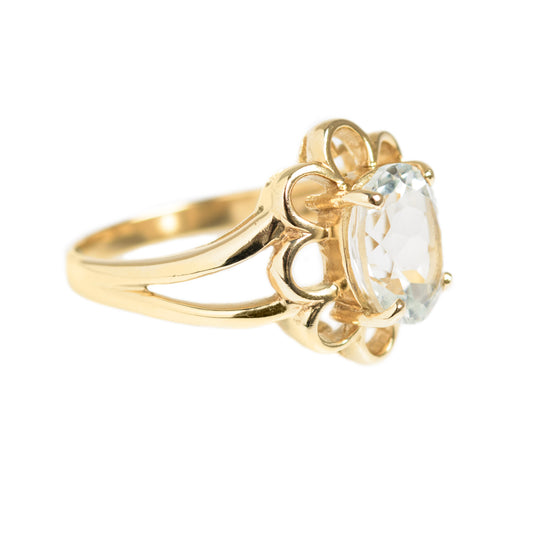 9ct Gold Ladies Dress Ring With 2.4 Carat Aquamarine In Petal Mount Size N (A1427)