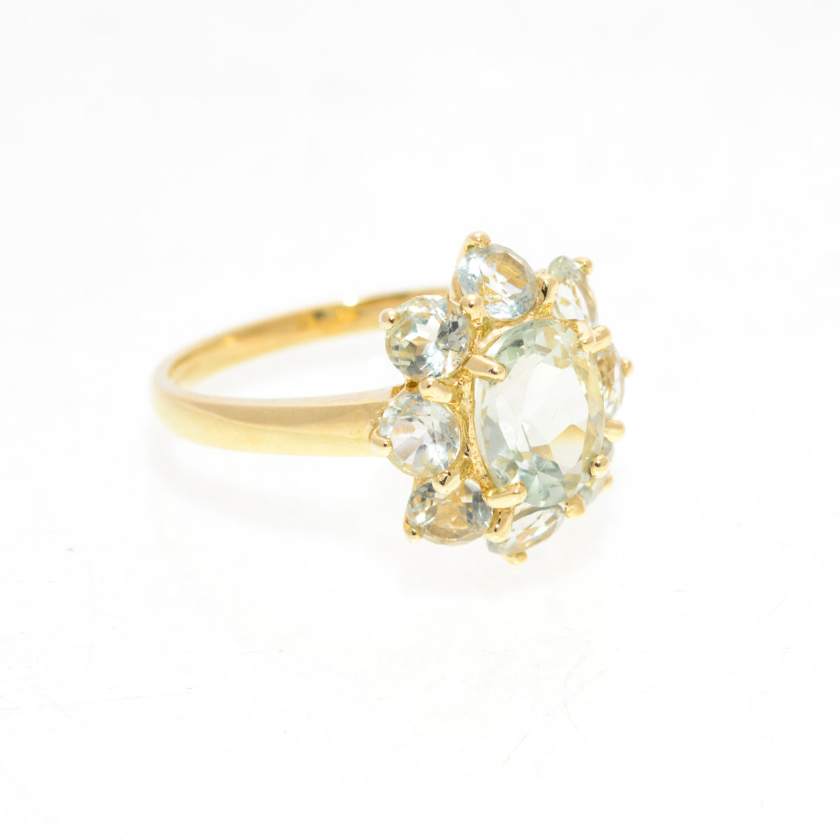 9ct Gold & Green Prasiolite Cluster Ring 1.3 Carat Gemstone UK Size T (A1438)