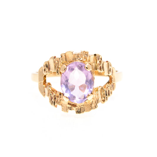 Vintage Brutalist Design 9ct Gold 'Eye' Ring Rose de France Amethyst Gemstone (A1441)