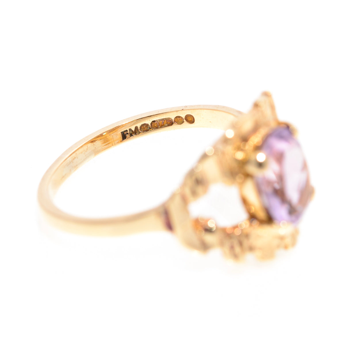Vintage Brutalist Design 9ct Gold 'Eye' Ring Rose de France Amethyst Gemstone (A1441)