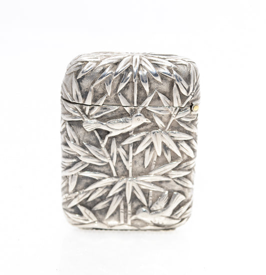 Antique Chinese Silver Export Vesta Case Bamboo & Birds Decoration c.1910 (A1452)