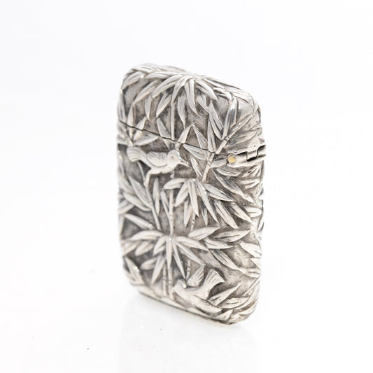 Antique Chinese Silver Export Vesta Case Bamboo & Birds Decoration c.1910 (A1452)