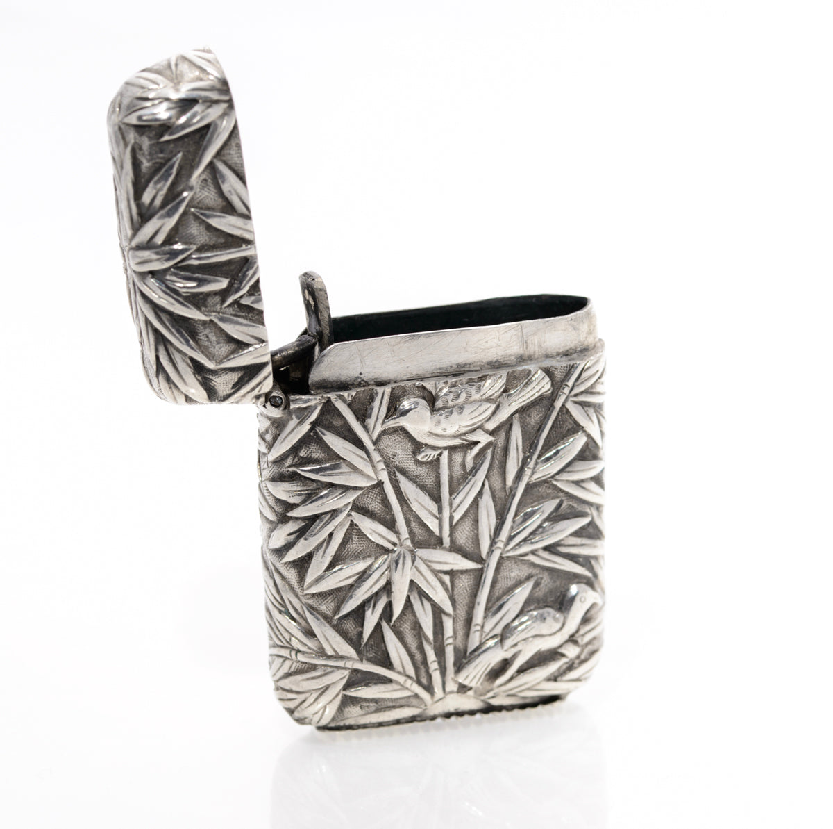 Antique Chinese Silver Export Vesta Case Bamboo & Birds Decoration c.1910 (A1452)