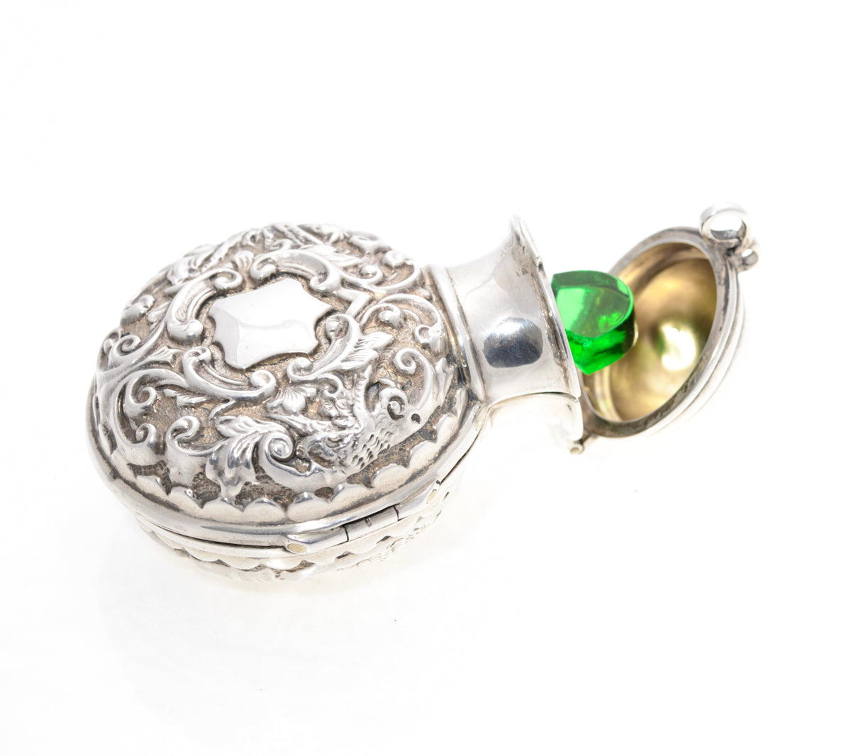 Antique Silver Repousse Folding Cased Scent/Smelling Salts Glass Bottle (A1453)
