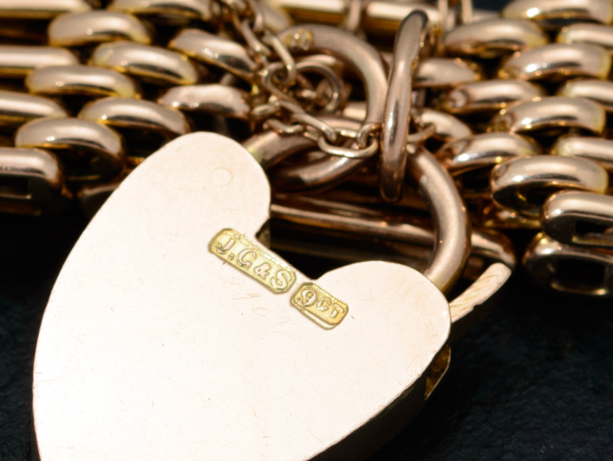 Vintage 9ct Gold Gate Bracelet Five Bar With Padlock Design Clasp 23 Grams (A1482)