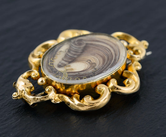 Antique Victorian Mourning Brooch 9ct Gold Decorative Hair Lock c.1850 (A1496)