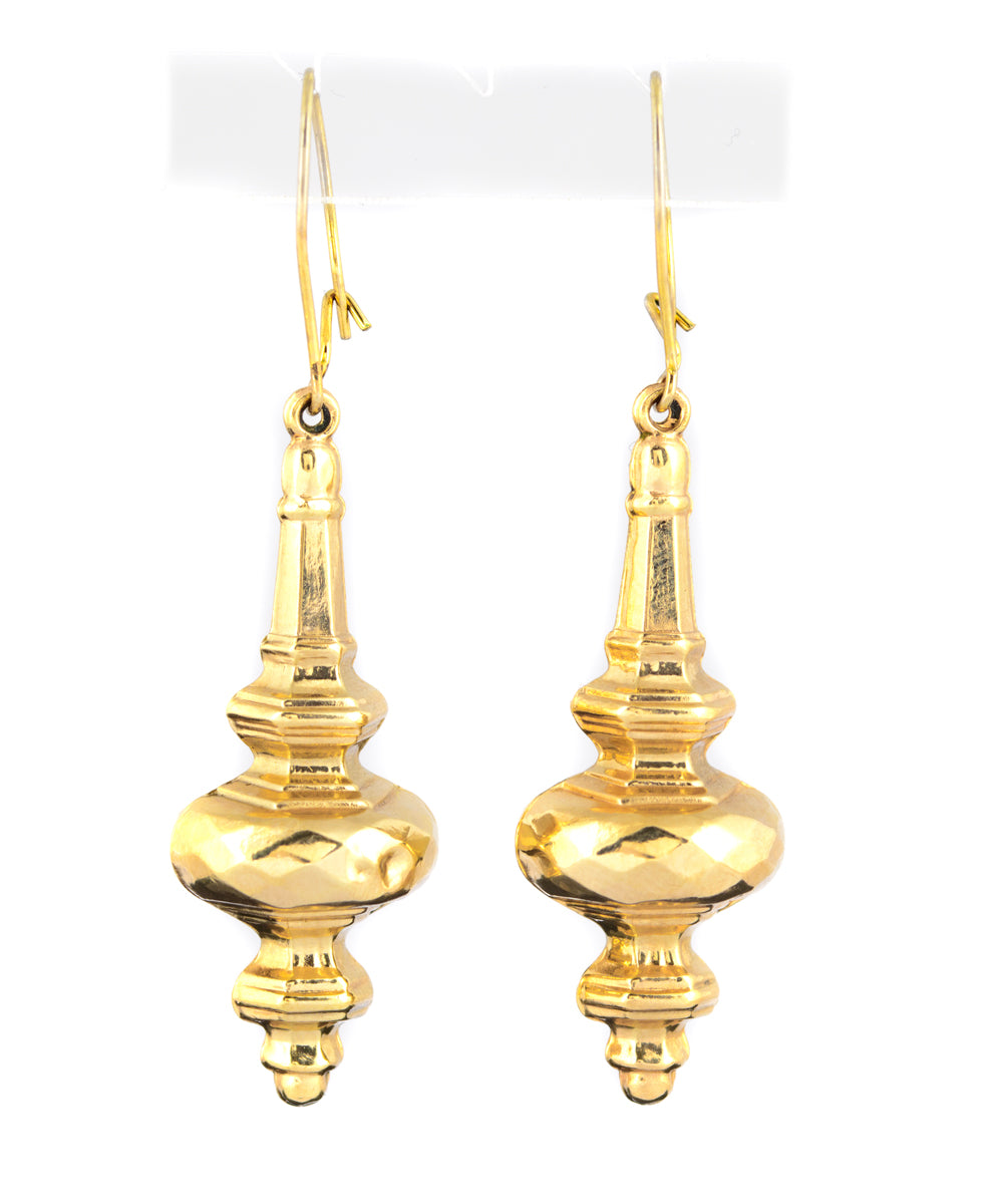 Pair Antique Victorian 9ct Gold Dangle/Drop Earrings Hollow Type c.1880 (A1509)