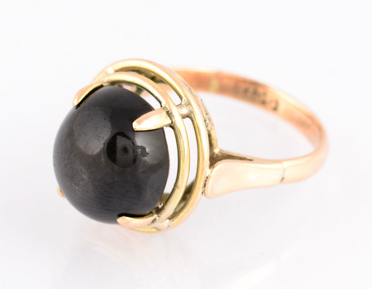 Vintage 9ct Gold & Black Star Diopside Cabochon Dress Ring UK Size L (A1512)