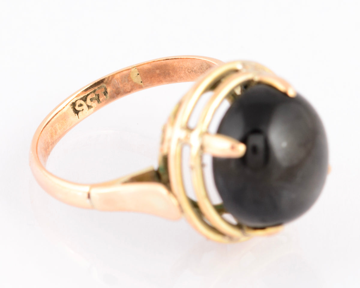Vintage 9ct Gold & Black Star Diopside Cabochon Dress Ring UK Size L (A1512)