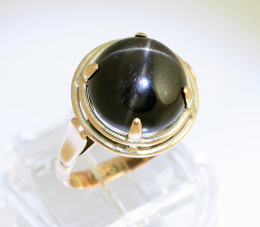 Vintage 9ct Gold & Black Star Diopside Cabochon Dress Ring UK Size L (A1512)