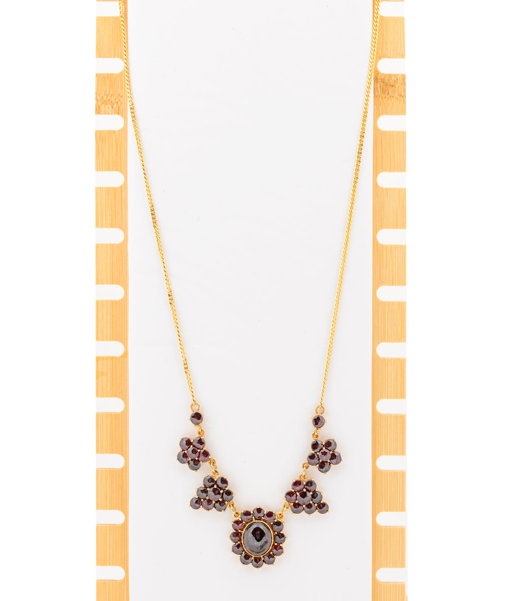 Vintage Art Deco Bohemian Garnet Cabochon 8ct Gold Necklace Necklet (A1520)