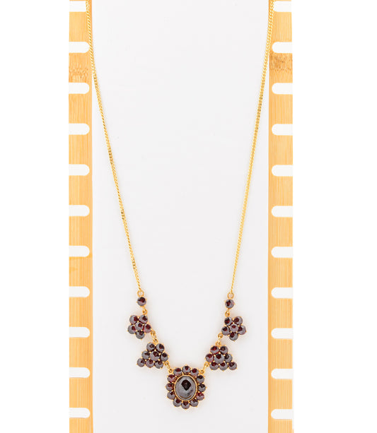 Vintage Art Deco Bohemian Garnet Cabochon 8ct Gold Necklace Necklet (A1520)