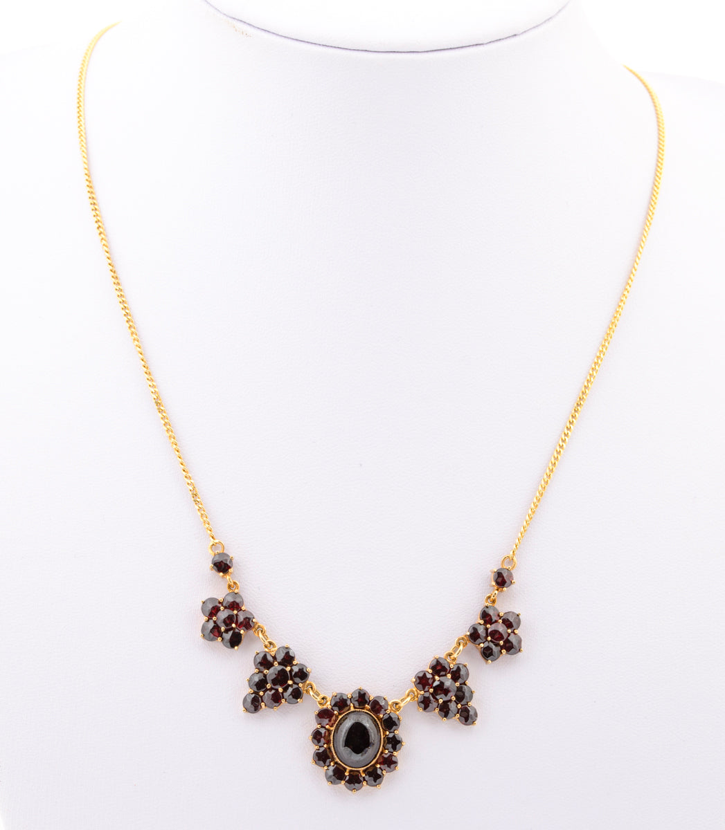 Vintage Art Deco Bohemian Garnet Cabochon 8ct Gold Necklace Necklet (A1520)