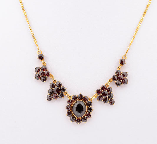 Vintage Art Deco Bohemian Garnet Cabochon 8ct Gold Necklace Necklet (A1520)