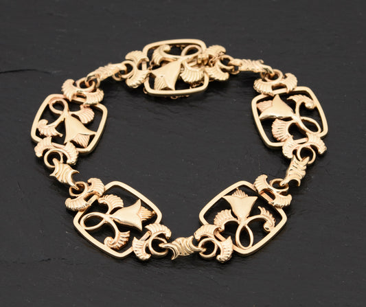 Vintage 9ct Solid Gold Bracelet Geoffrey Bellamy Lotus Flower 1959 - Boxed (A1521)