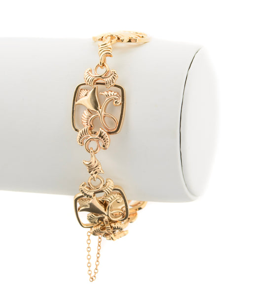 Vintage 9ct Solid Gold Bracelet Geoffrey Bellamy Lotus Flower 1959 - Boxed (A1521)