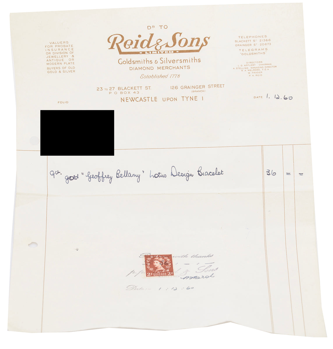 Vintage 9ct Solid Gold Bracelet Geoffrey Bellamy Lotus Flower 1959 - Boxed (A1521)