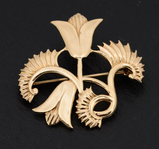 Vintage Geoffrey Bellamy Solid 9ct Gold Lotus Flower Brooch With Provenance (A1530)