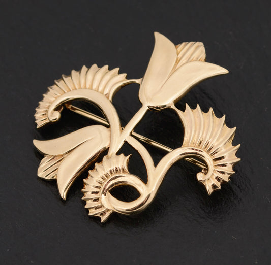Vintage Geoffrey Bellamy Solid 9ct Gold Lotus Flower Brooch With Provenance (A1530)