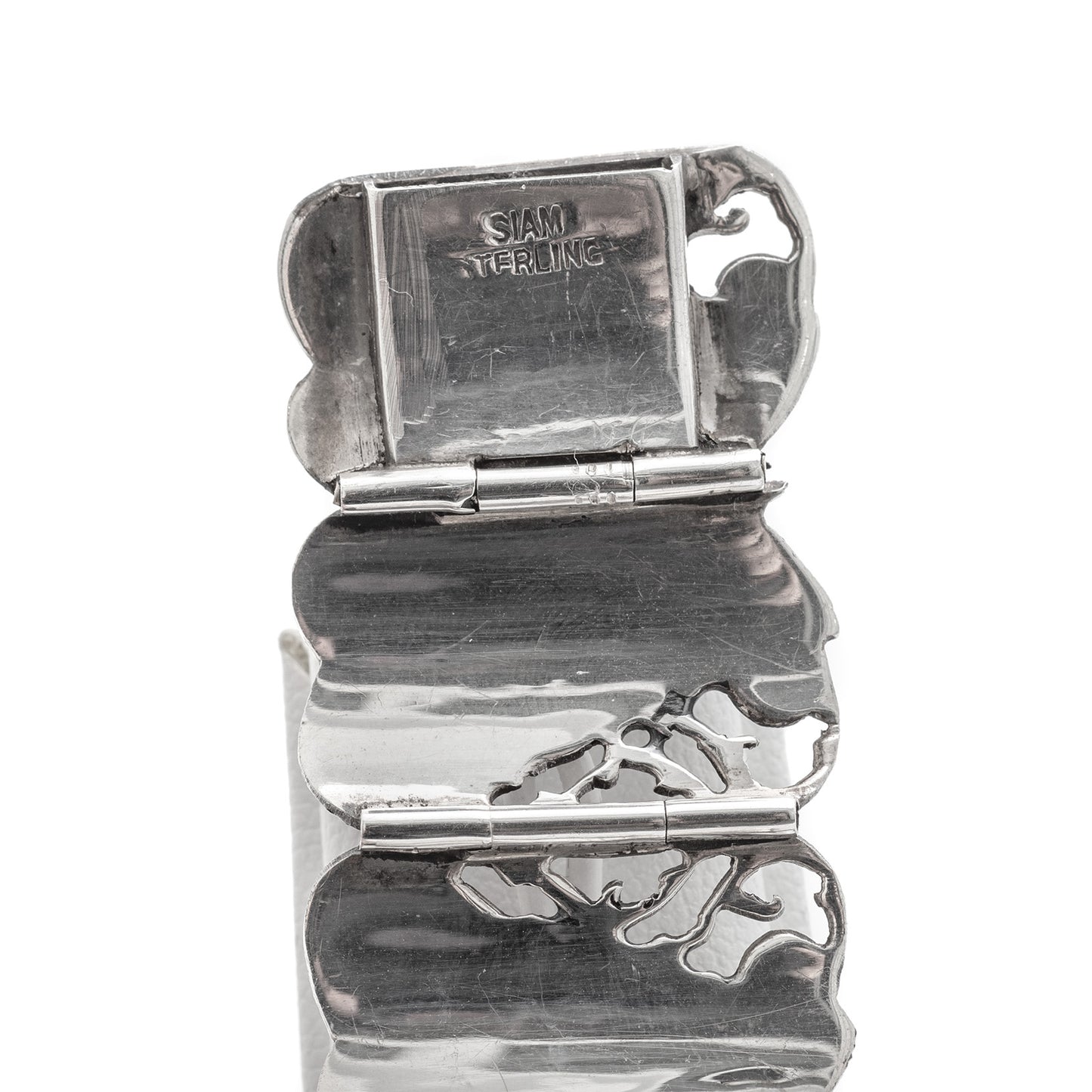 Vintage Siamese (Thailand) Silver Niello Fretwork Traditional Dancers Bracelet (Code A305)