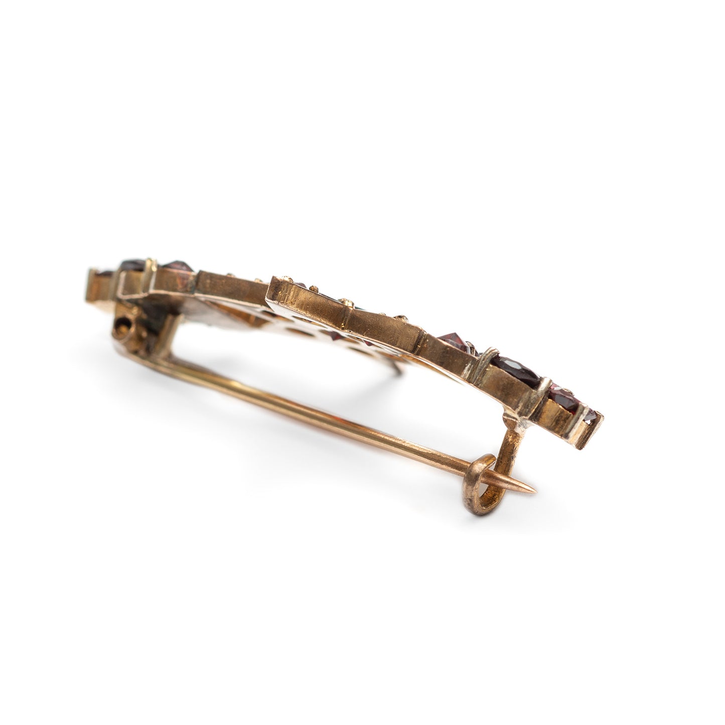 Antique Victorian Ladies Yellow Metal Bar Brooch Mounted With Garnets (Code A679)