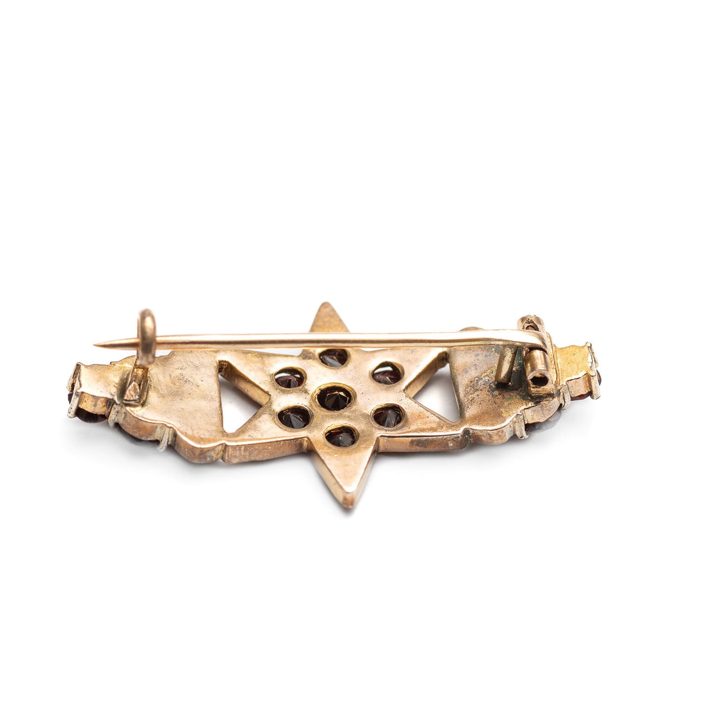 Antique Victorian Ladies Yellow Metal Bar Brooch Mounted With Garnets (Code A679)
