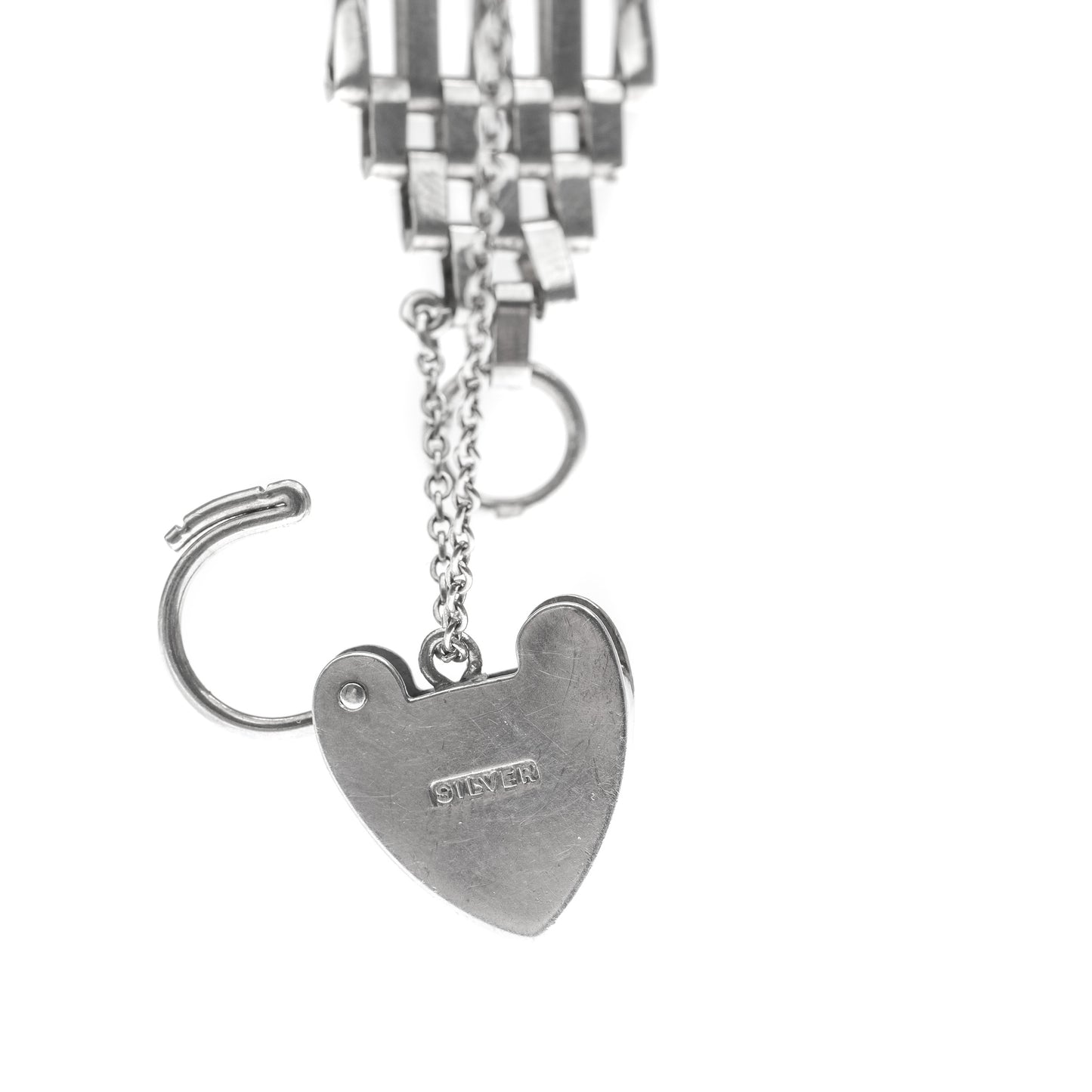 Vintage Sterling Silver 5 Bar Gate Link Bracelet With Heart Shaped Clasp (Code A419)