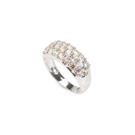 9ct Gold & Pastel Sapphire Pave Set Ring In Broad White Gold Band Size N (Code A427)