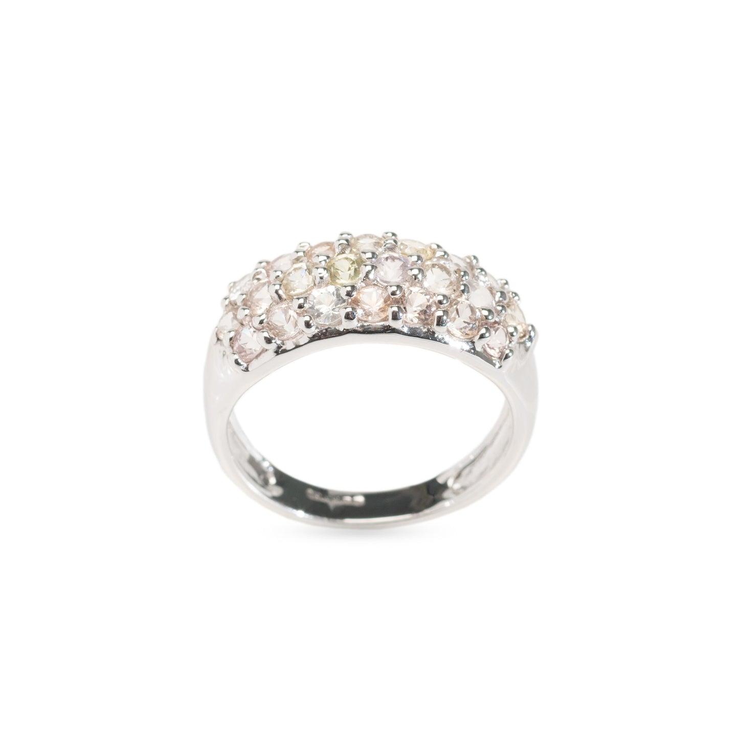 9ct Gold & Pastel Sapphire Pave Set Ring In Broad White Gold Band Size N (Code A427)
