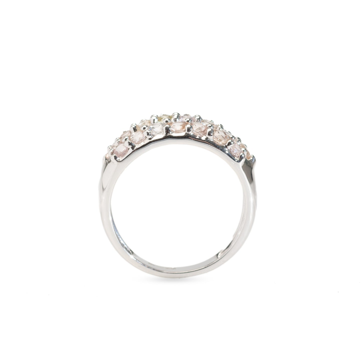 9ct Gold & Pastel Sapphire Pave Set Ring In Broad White Gold Band Size N (Code A427)