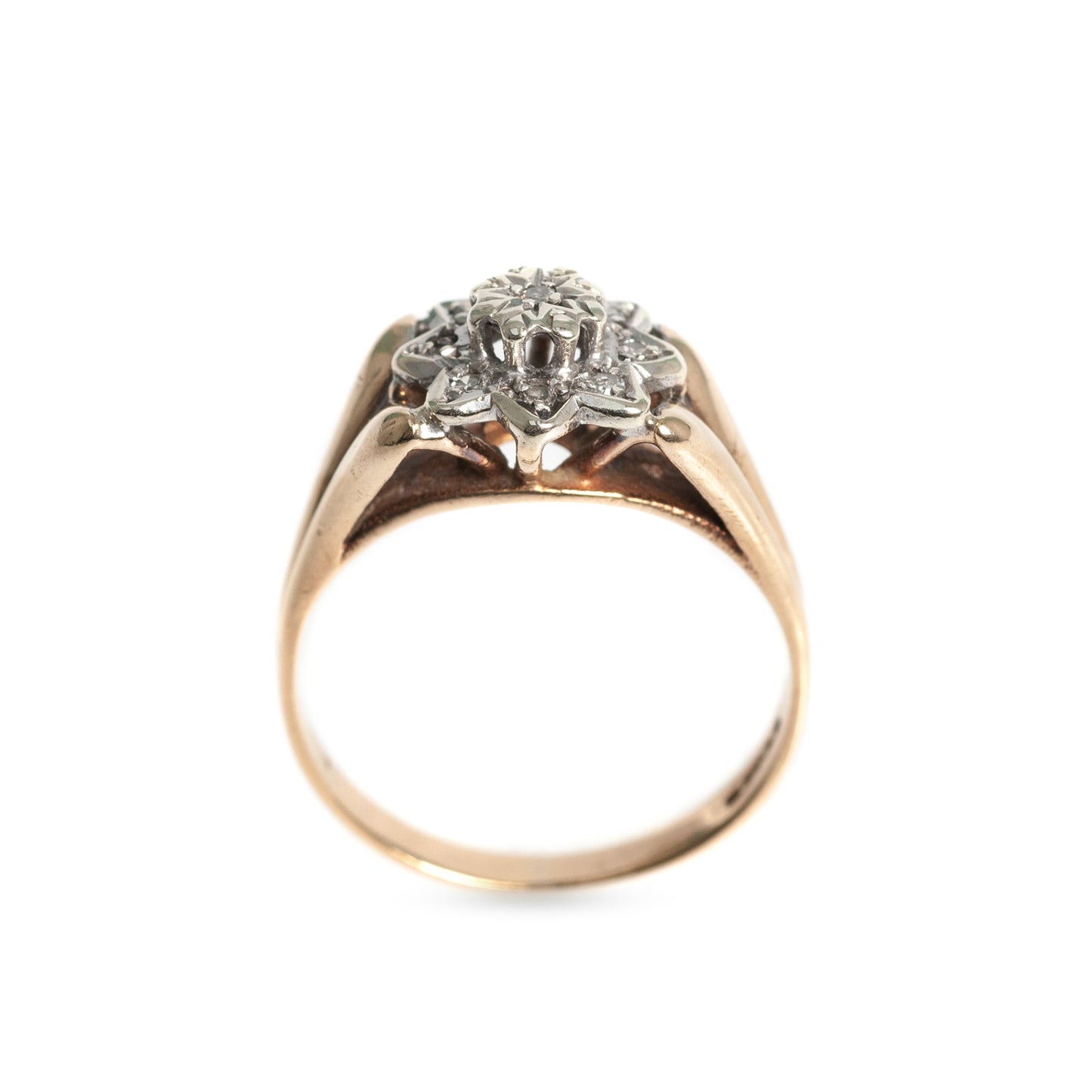9ct Gold & Diamond Vintage Ladies Ring Flower Set Design Size L (Code A440)